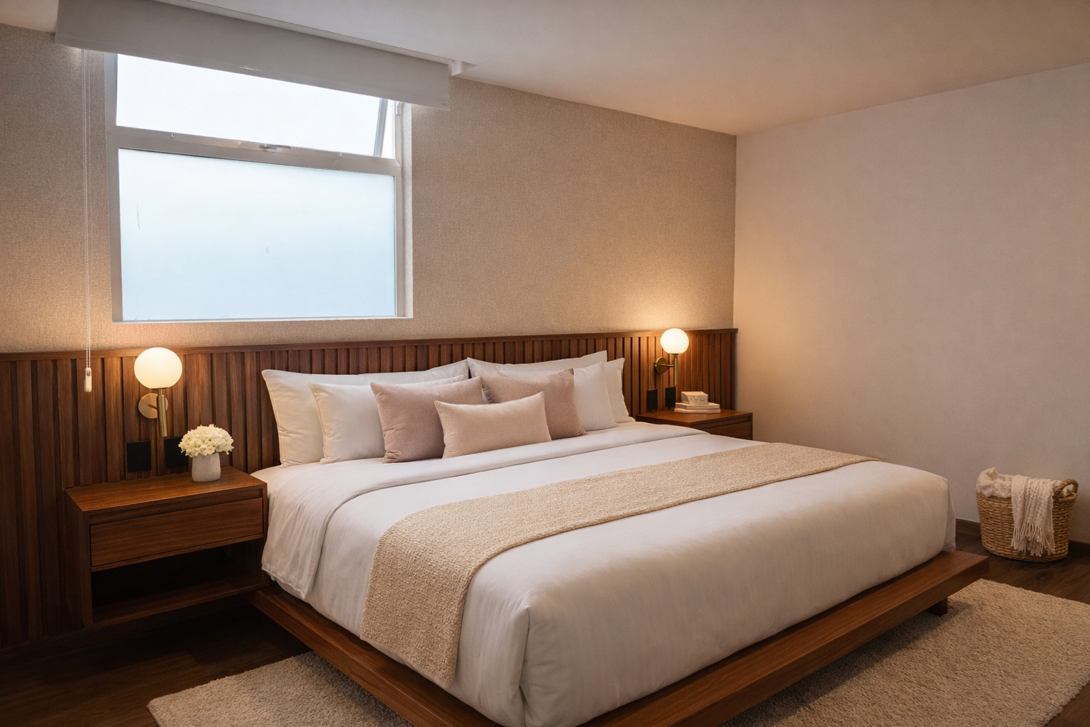 Suite Privada de Casa Privé, habitación individual con baño privado, control de iluminación y área para acompañante